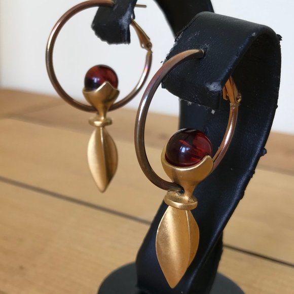 Large Hoop Earrings with Gold Tone Swinging Pendulum Swirl Point Hinge Back 2" - Picture 7 of 7